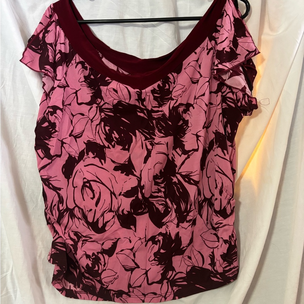 Caren size 3x Floral Pink and Burgundy Women's Top